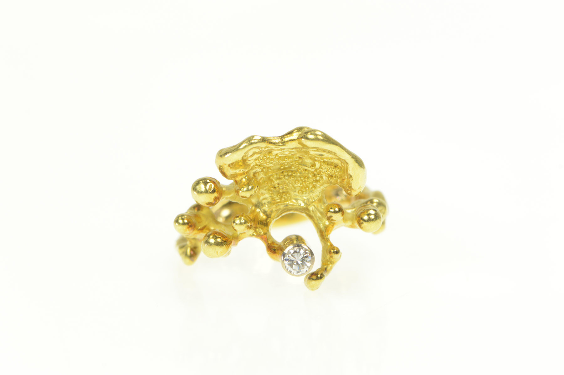 18K Peter Cullman Modernist Diamond Statement Yellow Gold Ring, Size 5