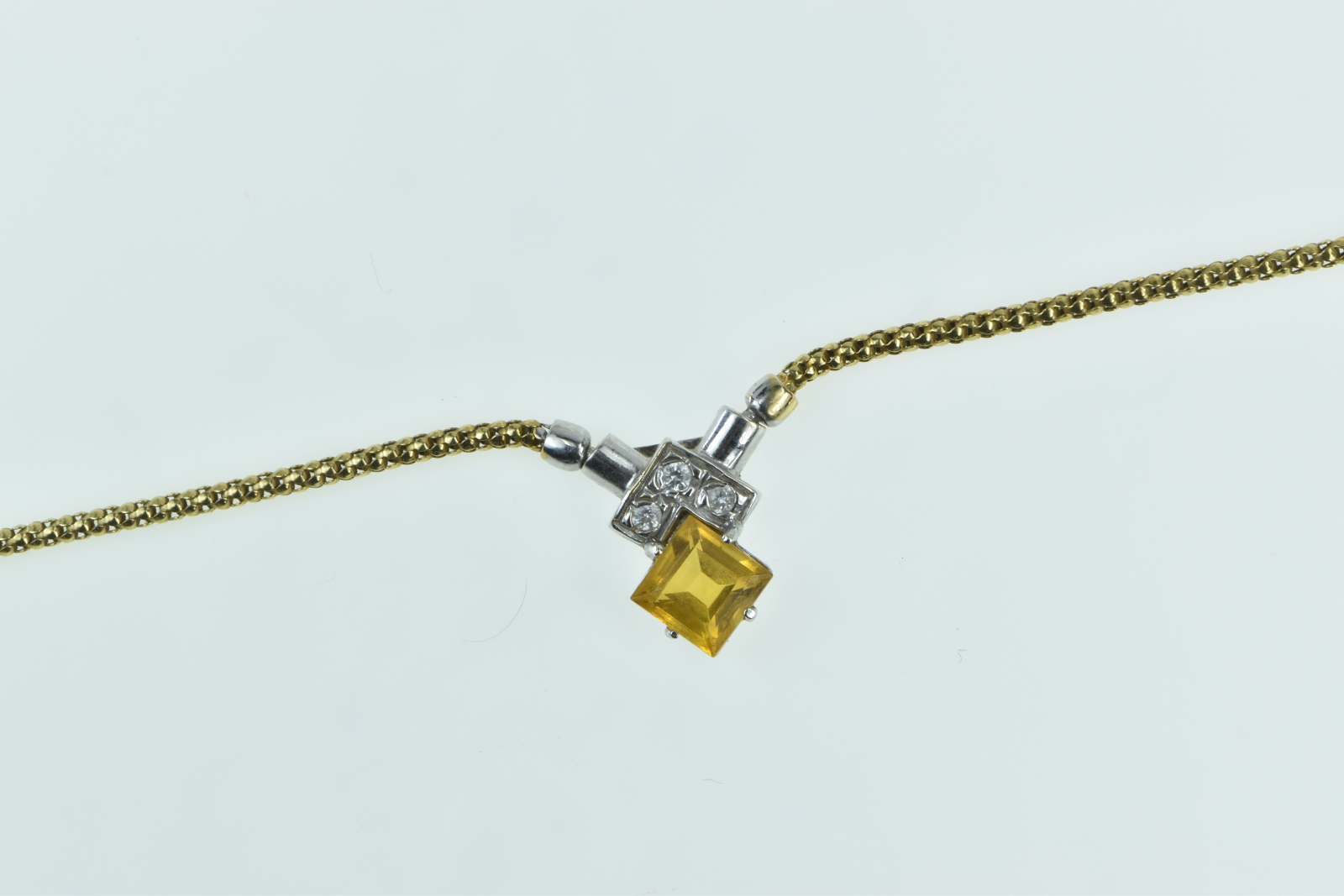 18K Princess Citrine Diamond Popcorn Designer Yellow Gold Necklace 16.25"
