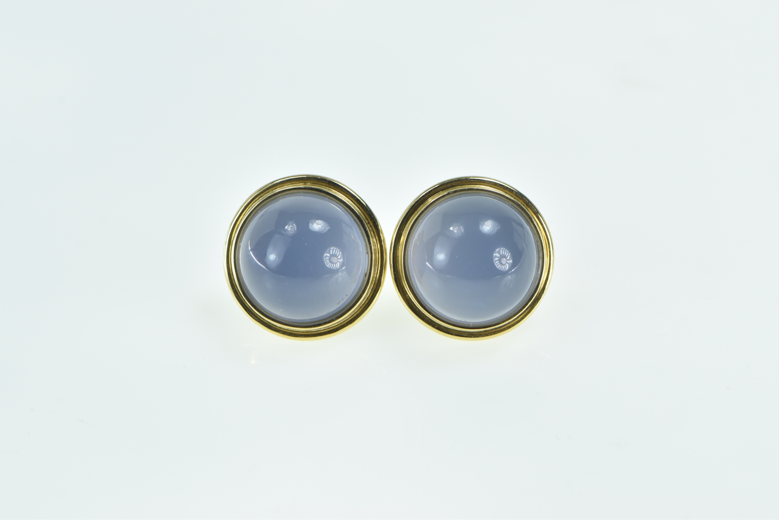 18K Purple Moonstone Cabochon Round Vintage Stud Yellow Gold Earrings