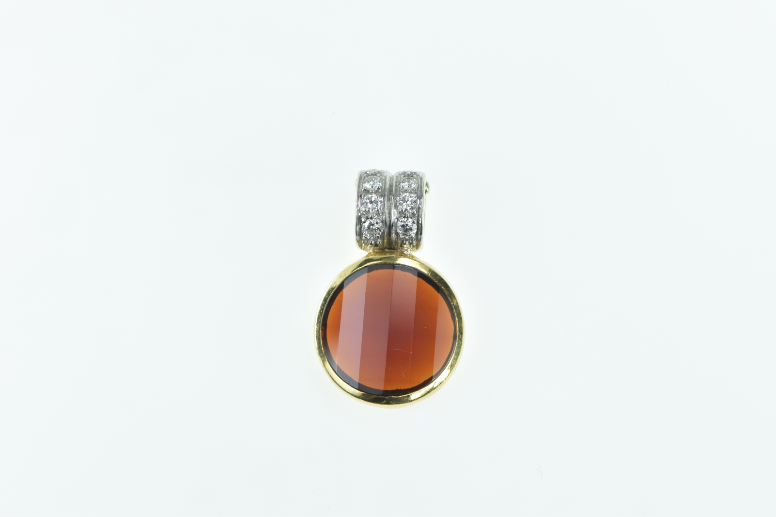 18K Round Faceted Carnelian 0.32 Ctw Diamond Yellow Gold Pendant