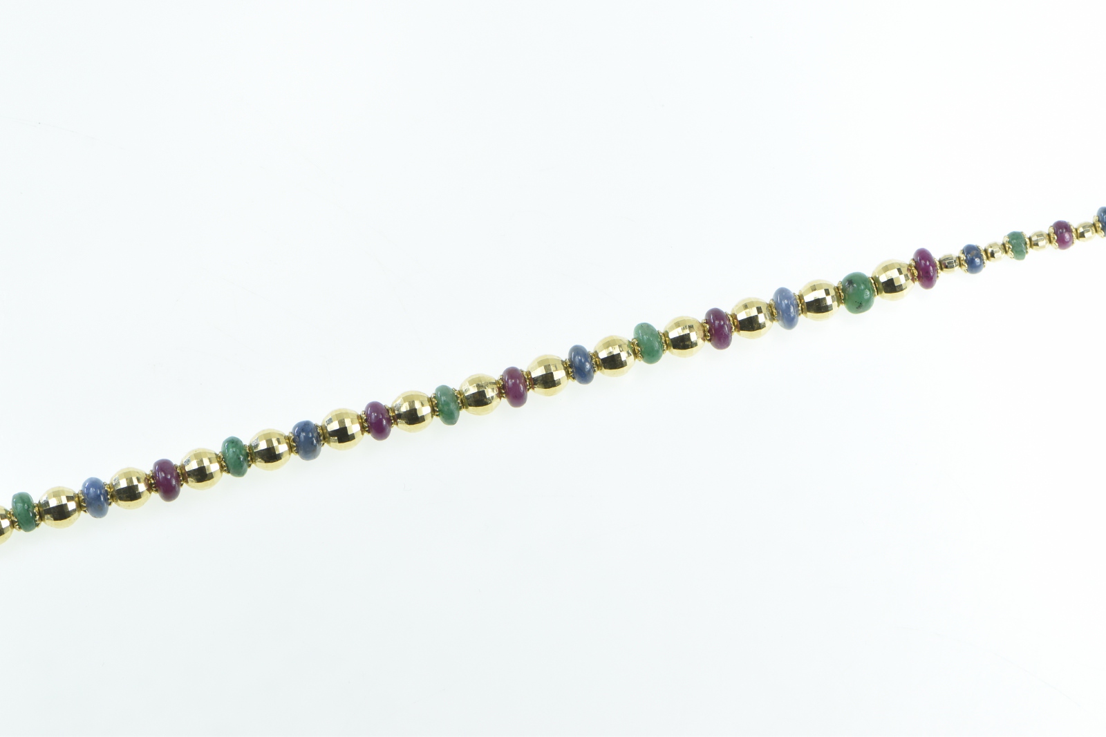 18K Ruby Sapphire Emerald Beaded Italian Designer Yellow Gold Necklace 17"