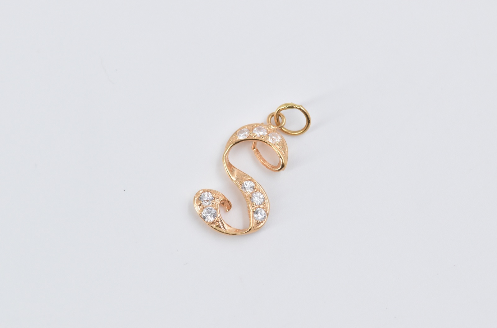 18K S Letter Monogram CZ Enrusted Name Initial Yellow Gold Charm/Pendant