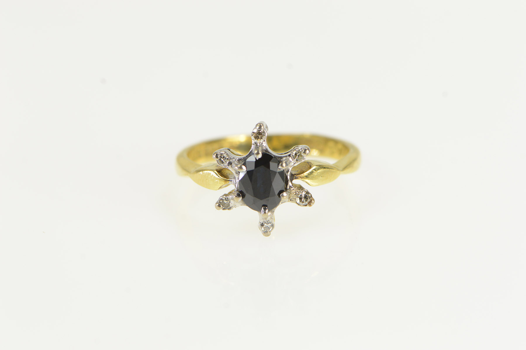 18K Sapphire Diamond Halo Engagement Yellow Gold Ring, Size 6.25