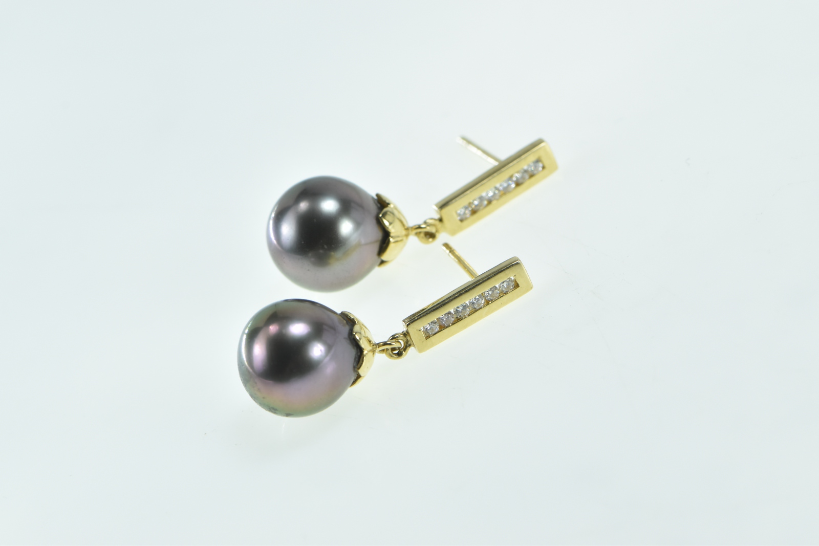 18K Tahitian Pearl Diamond Dangle Statement Yellow Gold Earrings