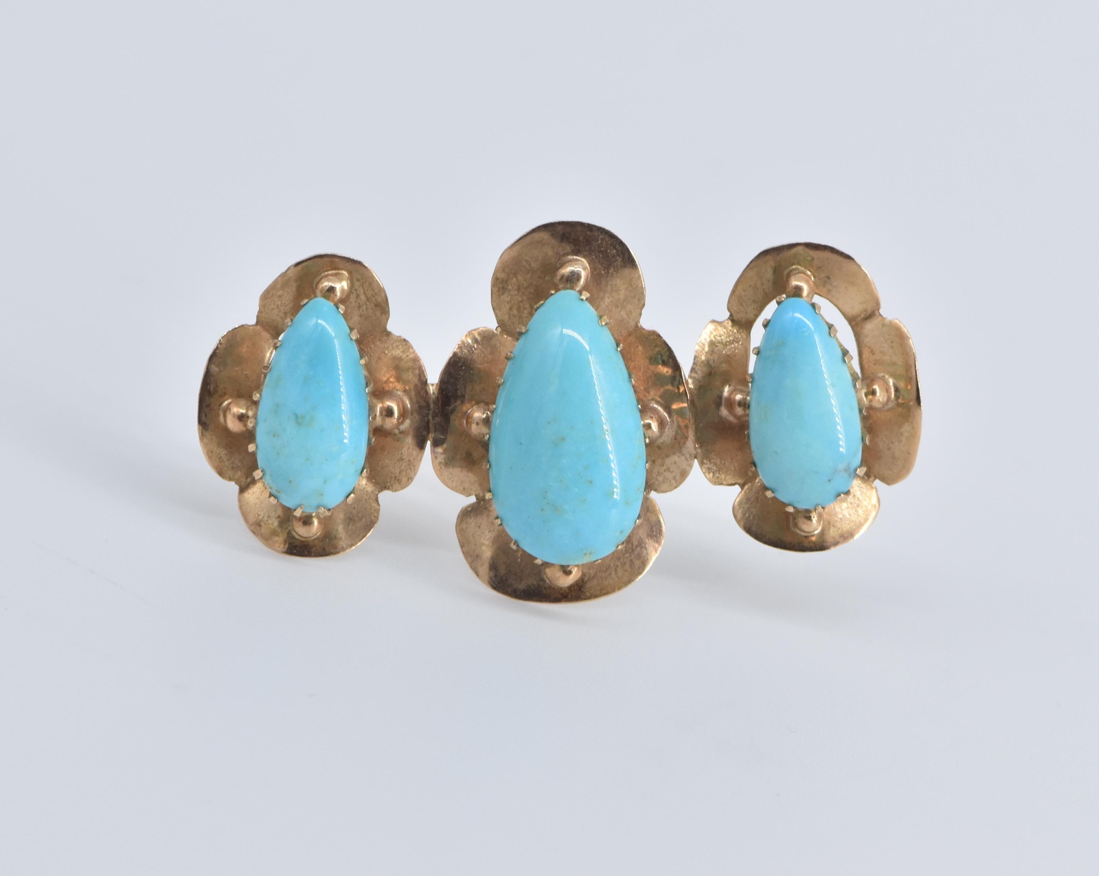 18K Victorian Pear Tear Drop Turquoise Ornate Yellow Gold Pin/Brooch