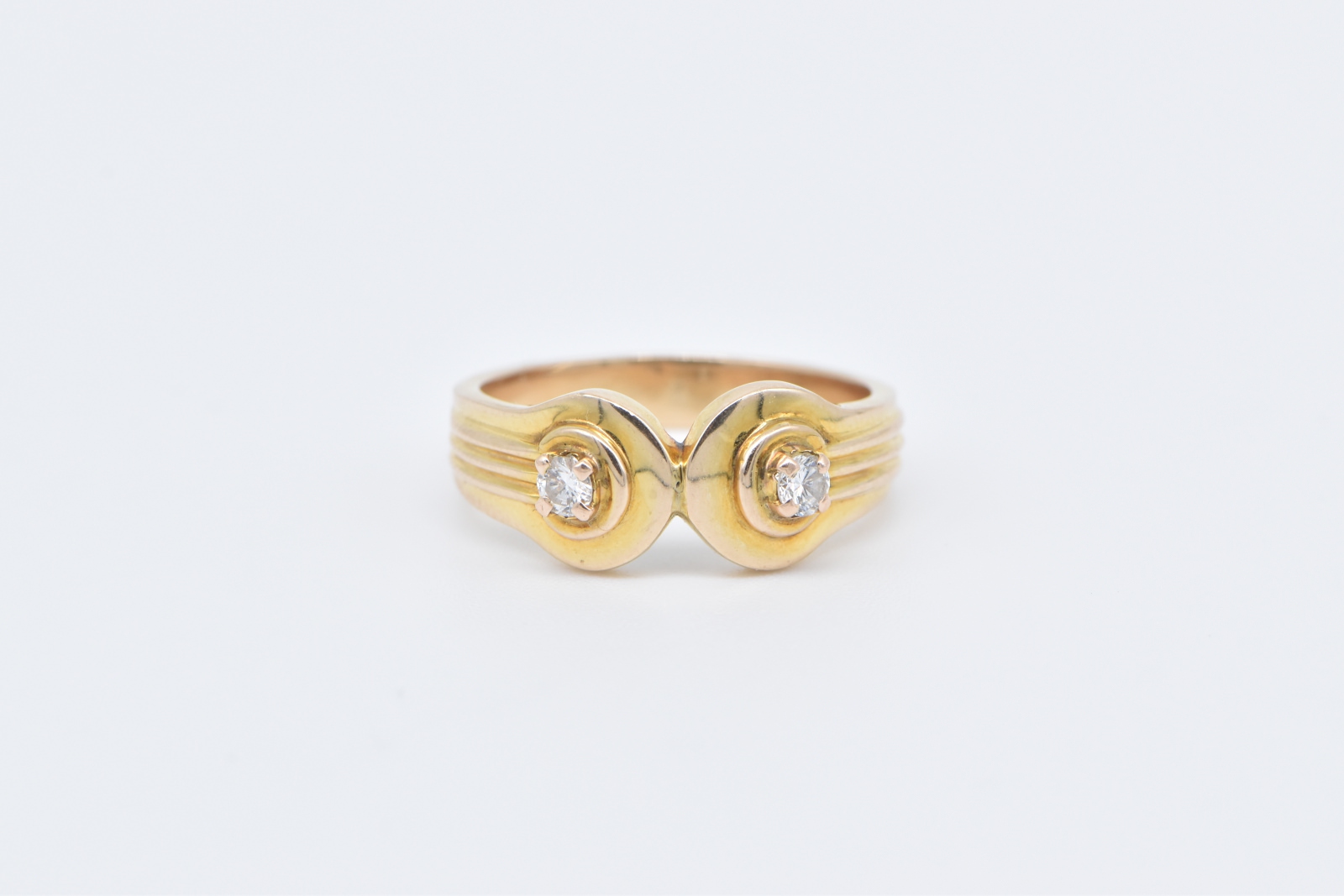 18K Vintage Diamond Ornate Rounded Statement Yellow Gold Ring, Size 7