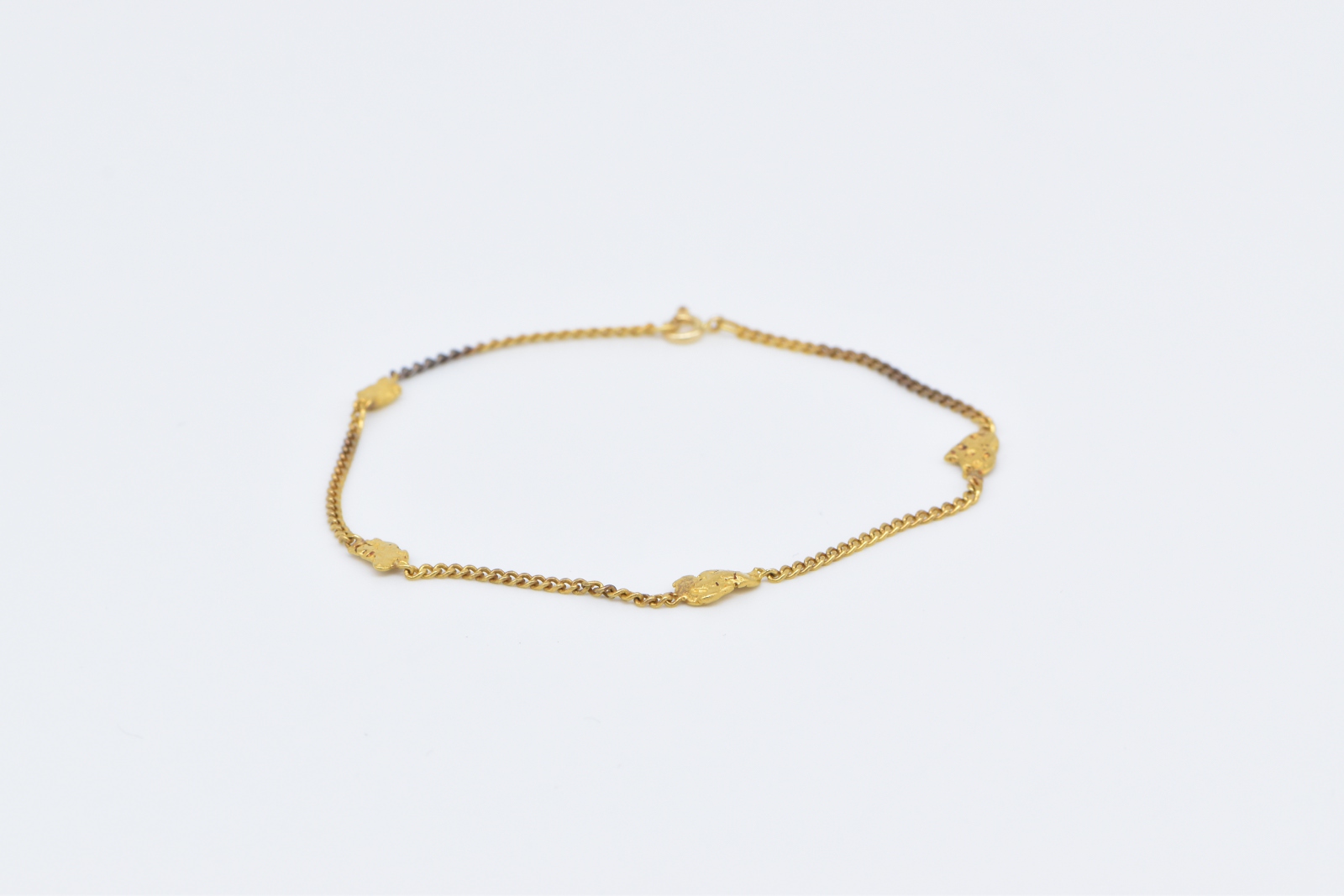 18K Vintage Textured Nugget Pebble Chain Yellow Gold Bracelet 7.5"