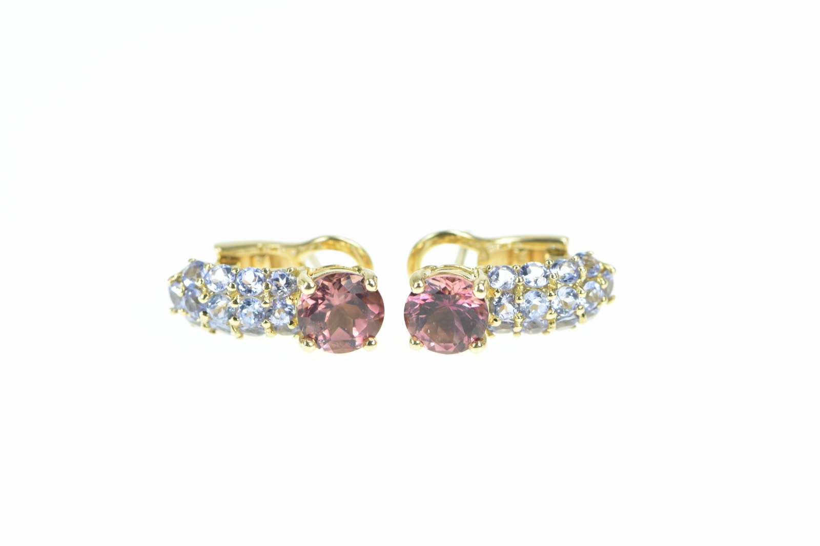 18K Vintage Tourmaline Tanzanite French Clip Yellow Gold Earrings
