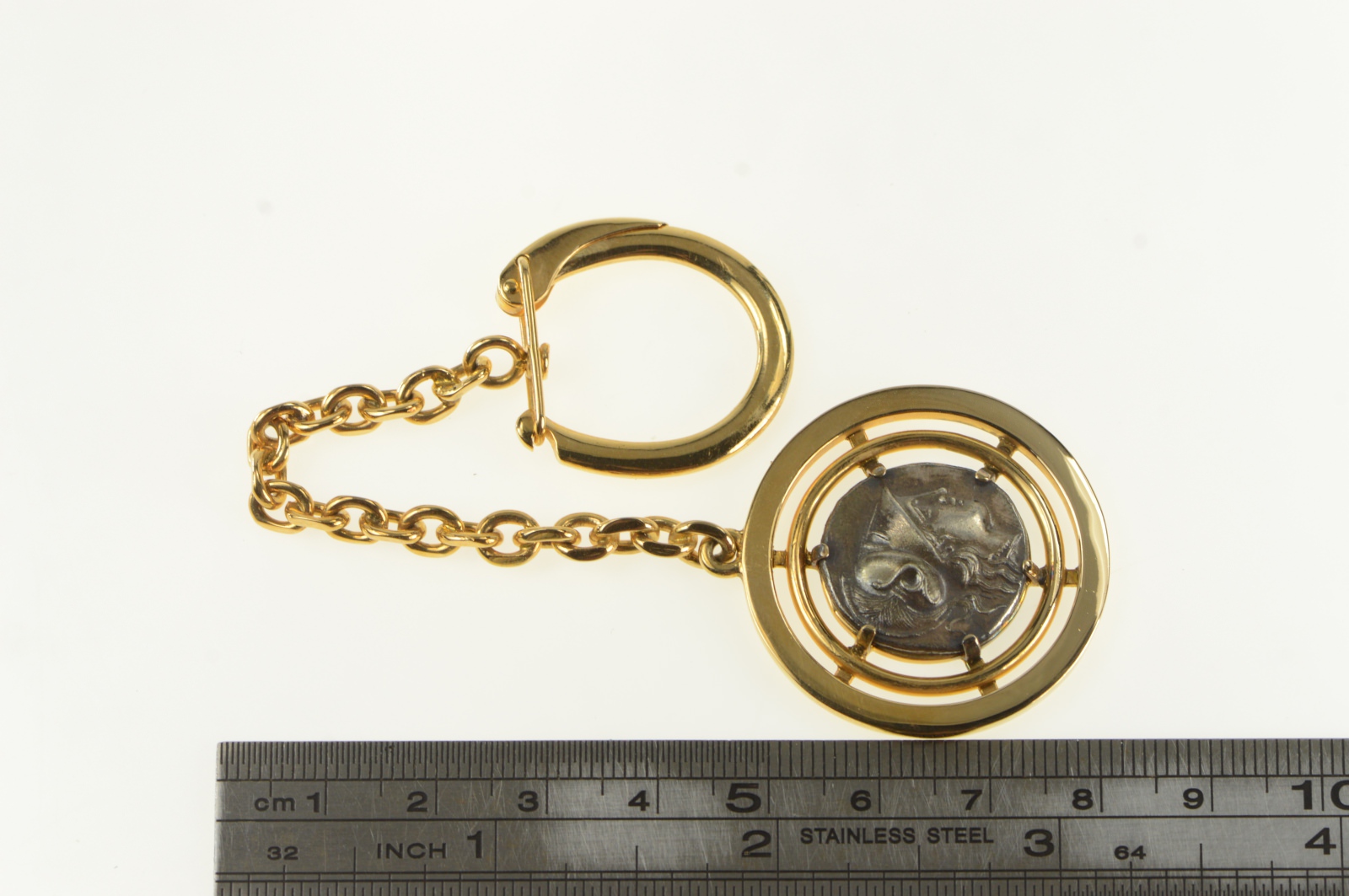 18K Vourakis Ancient Greek Coin Cable Link Yellow Gold Key Chain ...