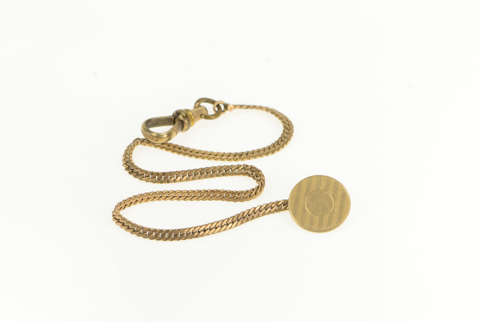 1940's Pinstripe Button Curb Link Vintage Pocket Watch Chain