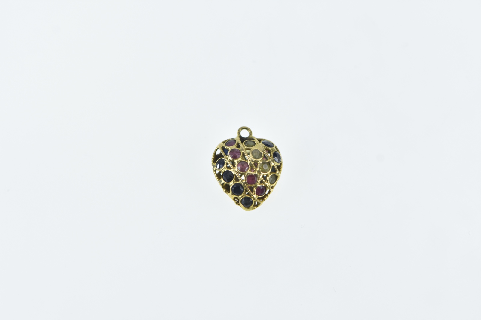 21K Pave Sapphire Ruby Peridot Heart Yellow Gold Charm/Pendant