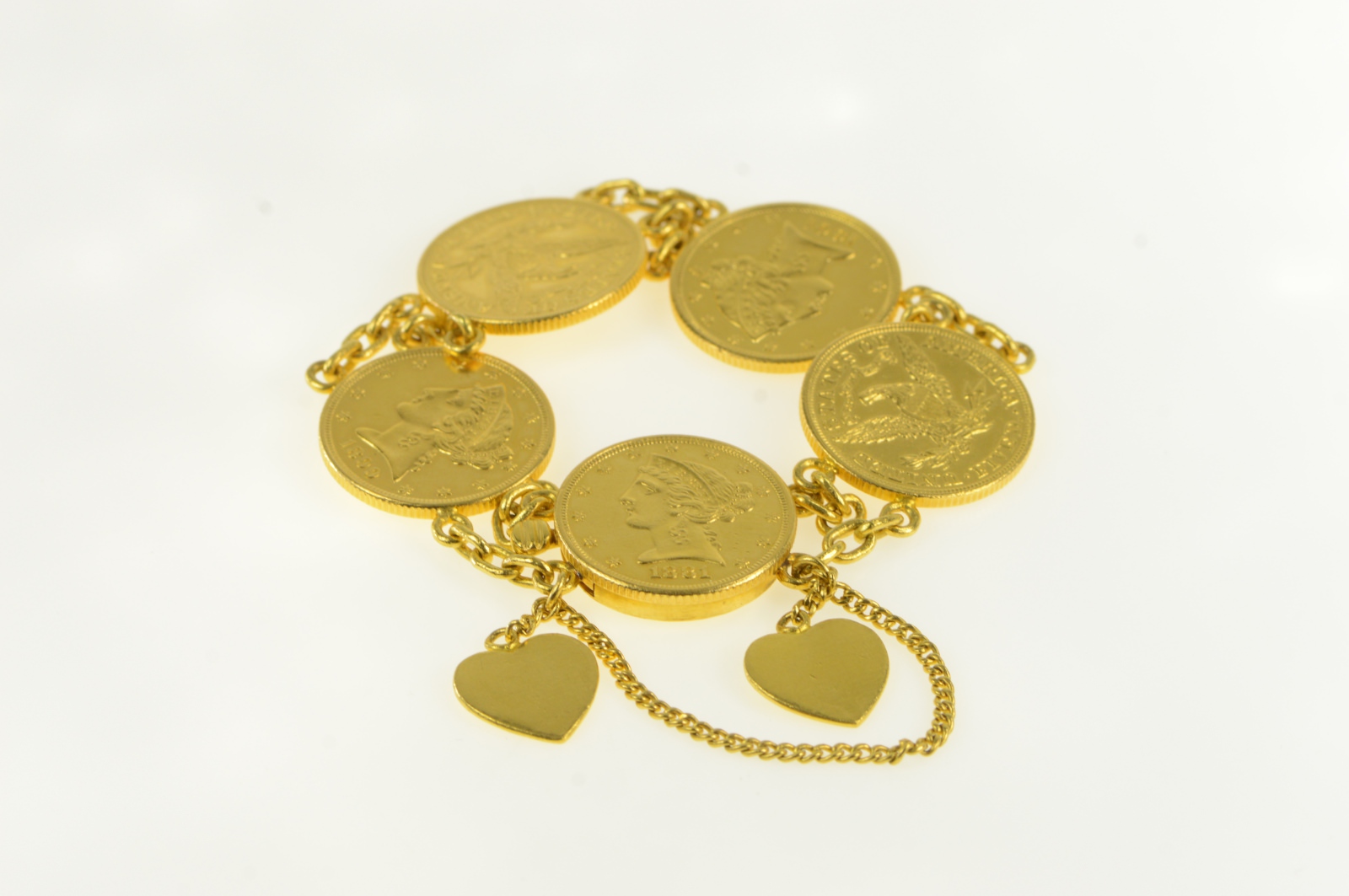 22K US 5 Gold Liberty Coin 1800 s Chain Yellow Gold Bracelet 6 5 22k-us-5-gold-liberty-coin-1800-s-chain-yellow-gold-bracelet-6-5