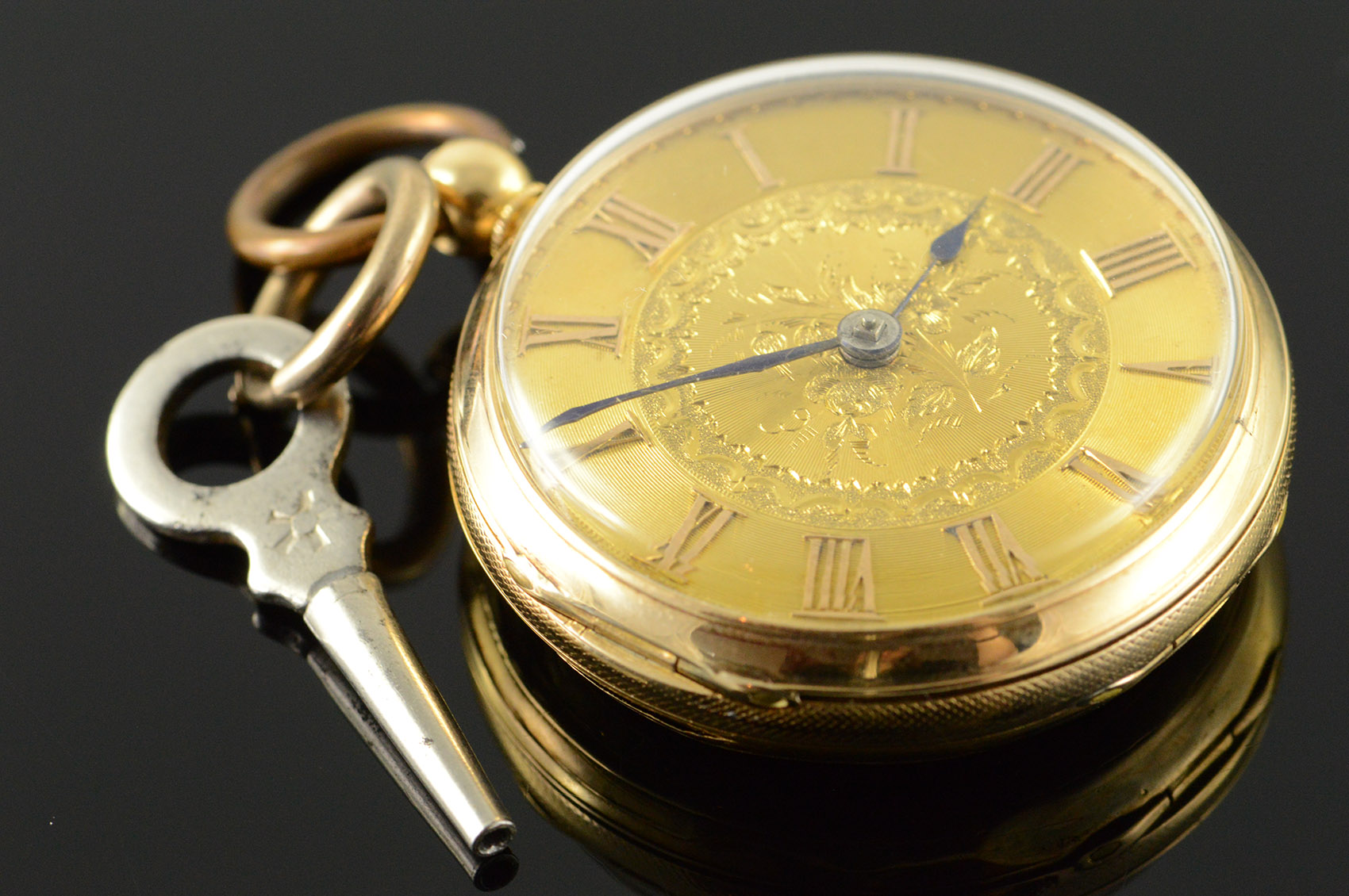 40mm 1800's Swiss Made Ornate Engraved Gold Dial Key Wind Pocket Watch Property Room 40mm 1800's Swiss Made Ornate Engraved Gold Dial Key Wind Pocket Watch Property Room