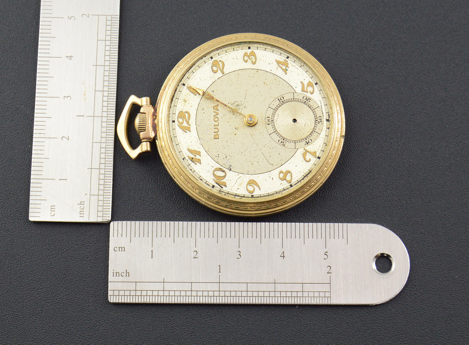 43.7g Gold Plated VINTAGE Bulova 38.1 mm Face Pocket Watch Marked 10K