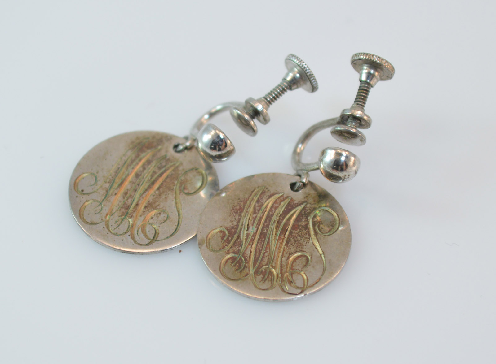 5 7g Solid Silver Mms Monogram Back Clip On Sterling Image 1 Of 2