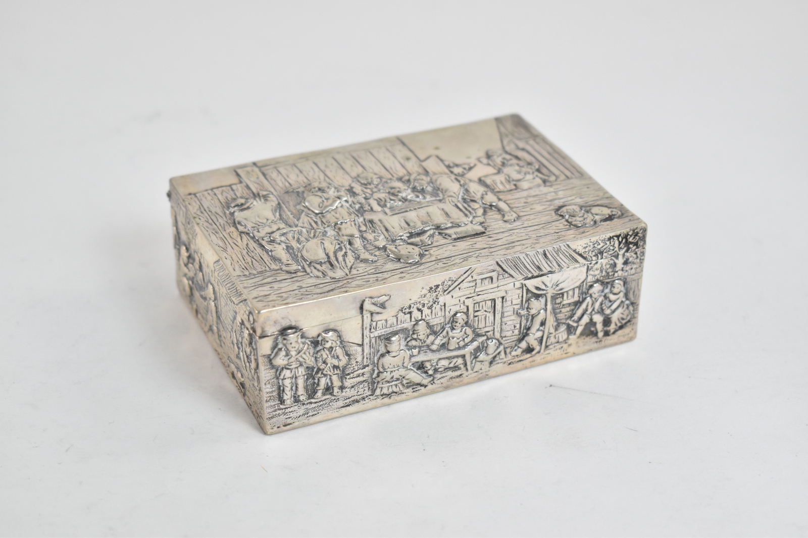 800 Silver 1910's Antique German Backgammon Hanau Street Scene Trinket Box