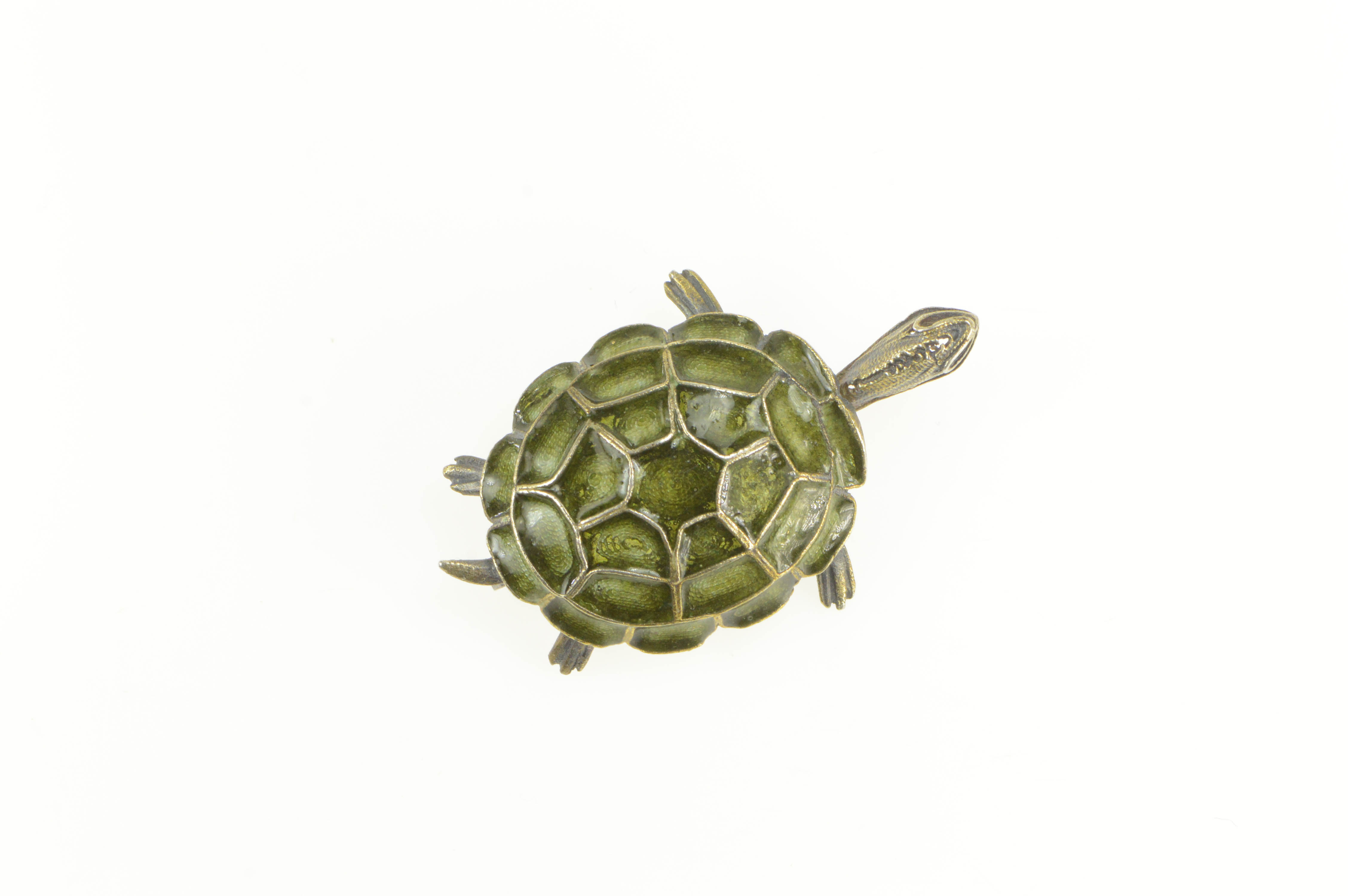 800 Silver 3D Turtle Green Enamel Tortoise Animal Pin/Brooch