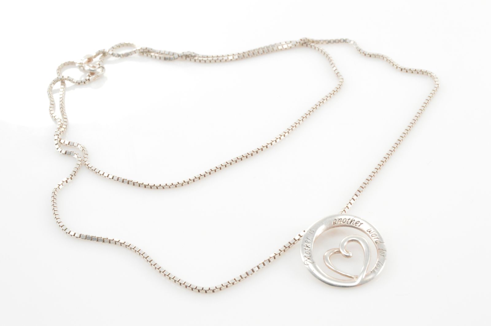 Solid Silver "Mother is Another Word for Love" Round/Heart