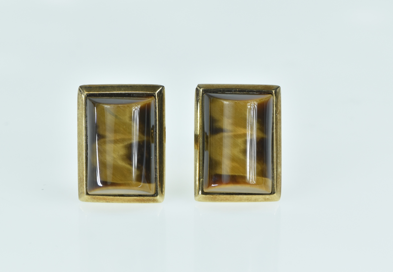 9K 1960's Tiger's Eye Vintage Curved Men's Yellow Gold Cuff Links