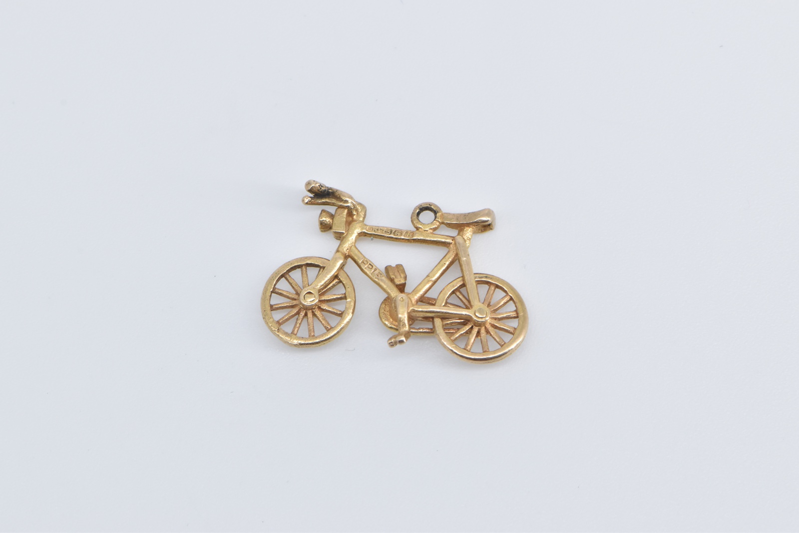 9K 3D Articulated Bicycle Bike Travel Yellow Gold Charm/Pendant