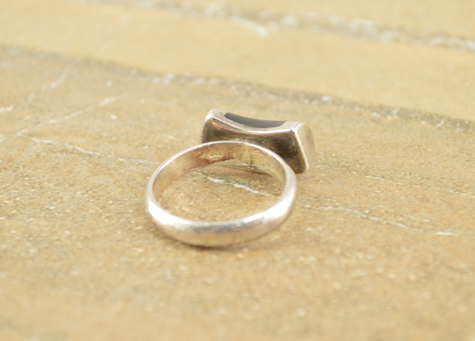 Curved Rounded Onyx Inlay Modern Ring Size 7.75 Sterling Silver 6.2g ...