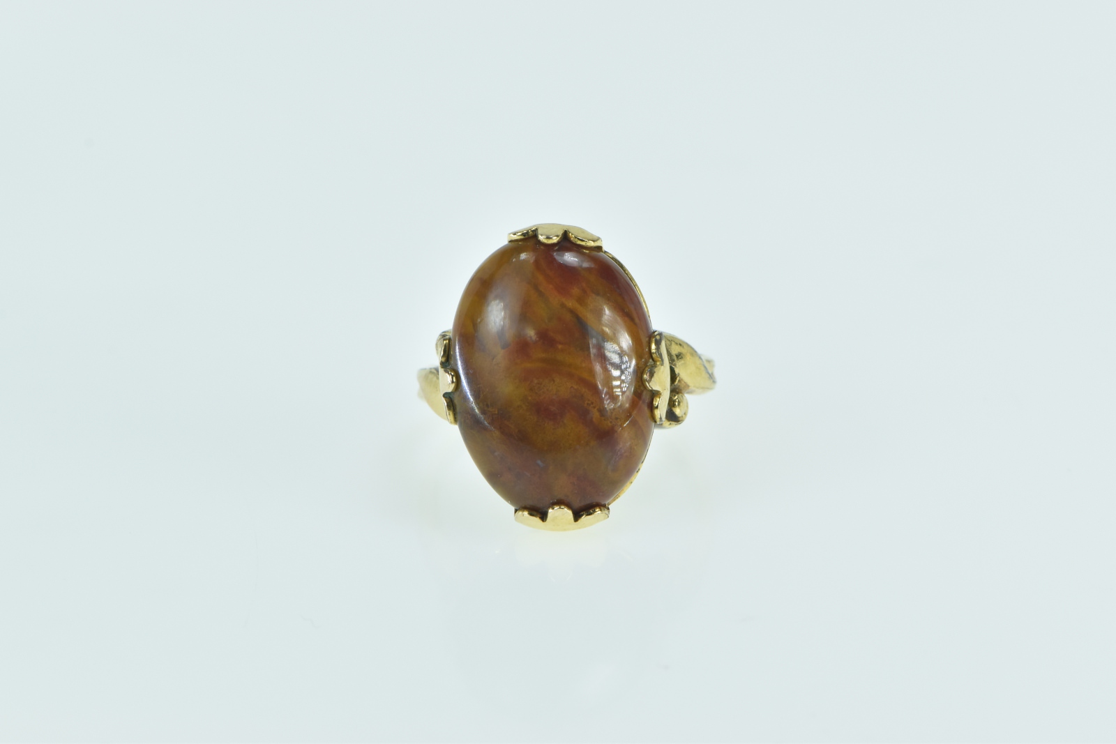 Gold Filled Brown Marbled Cabochon Oval Statement Ring, Size 5.25