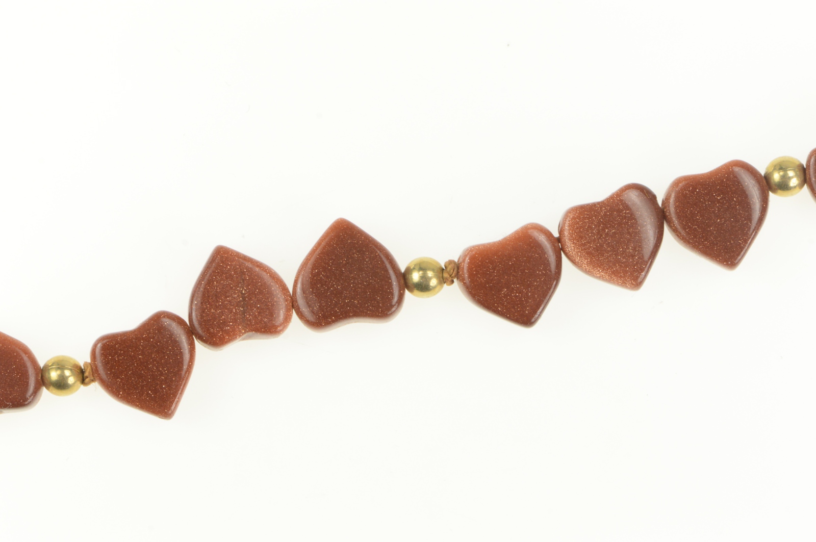 Gold Filled Carved Goldstone Heart Retro Chain Bracelet 7"