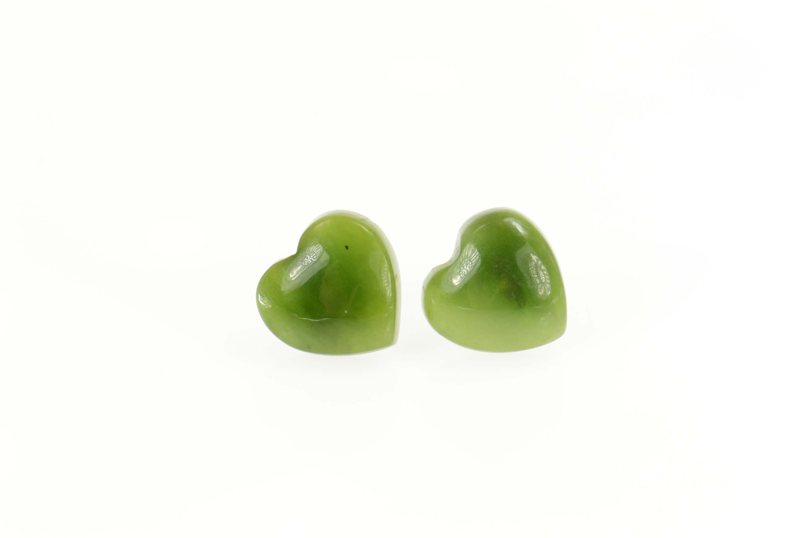 Gold Filled Carved Nephrite Heart Cabochon Stud Earrings