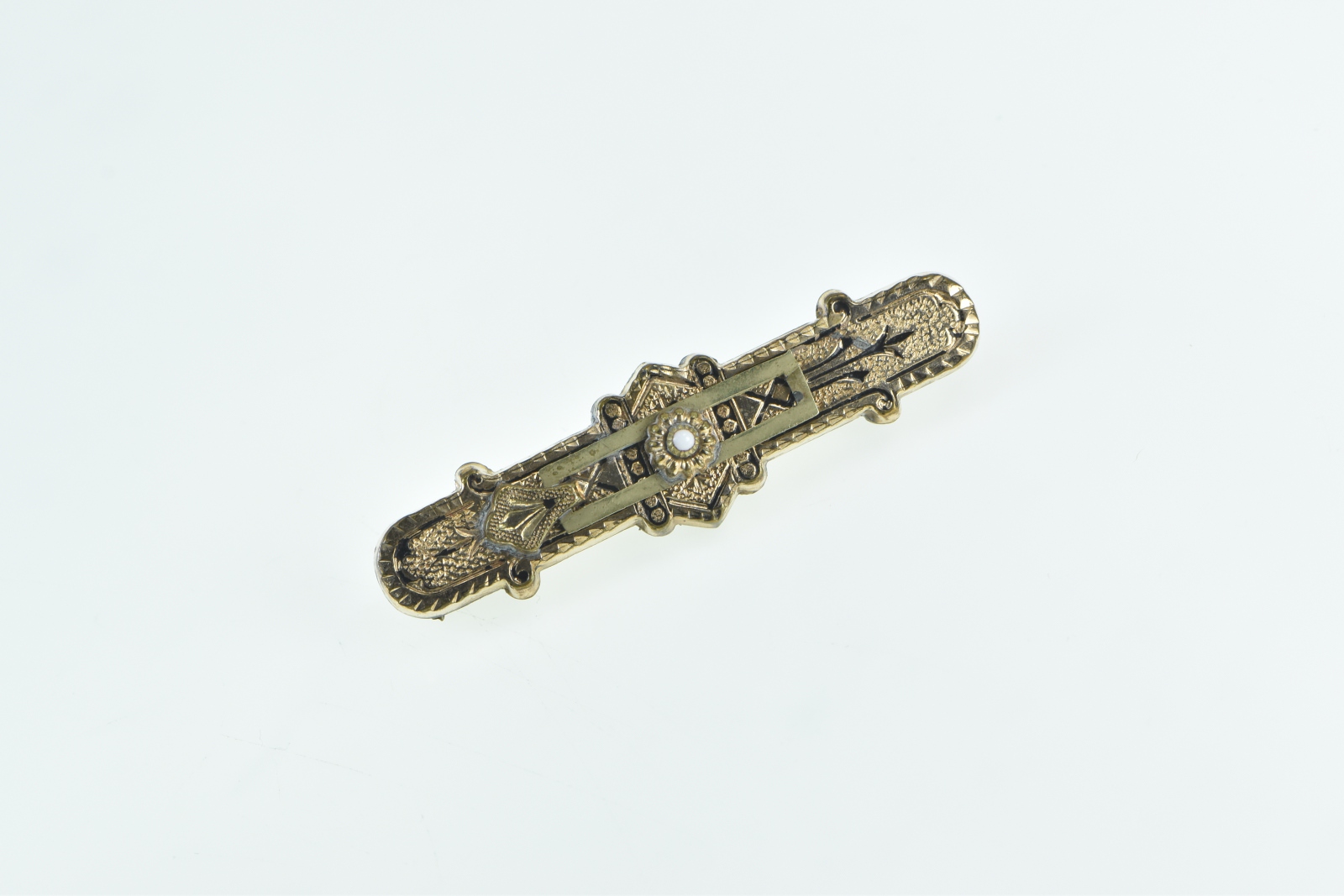 Gold Filled Elaborate Victorian Seed Pearl Enamel Bar Pin/Brooch