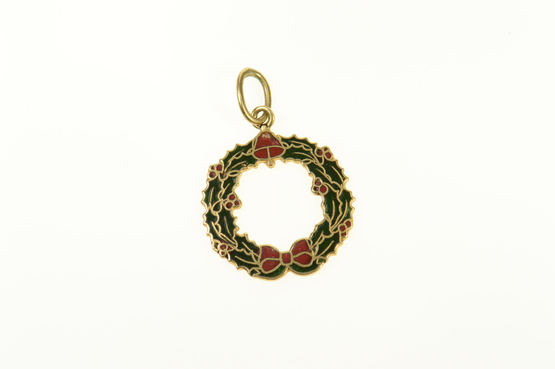 Gold Filled Holiday Wreath Enamel Christmas Bow Charm/Pendant