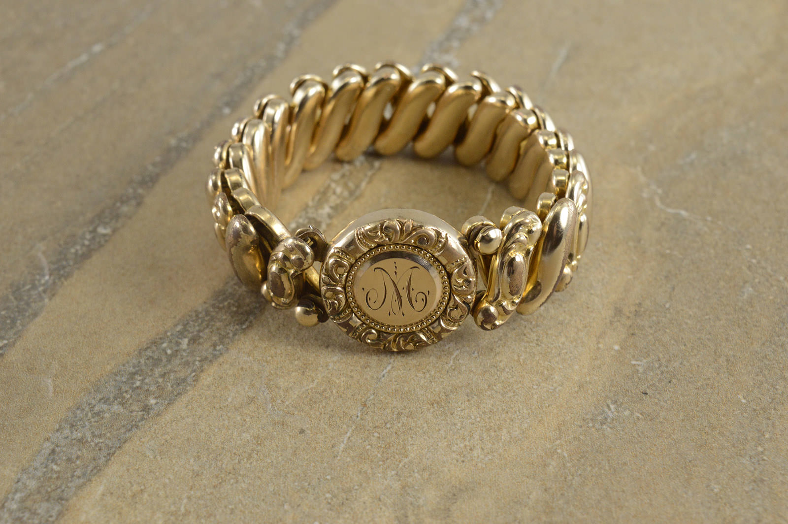 Gold Filled Scroll Design M Letter Initial Monogram Ornate Bracelet Image 1 Of 4 Free Shipping Gold Filled Scroll Design M Letter Initial Monogram Ornate Bracelet