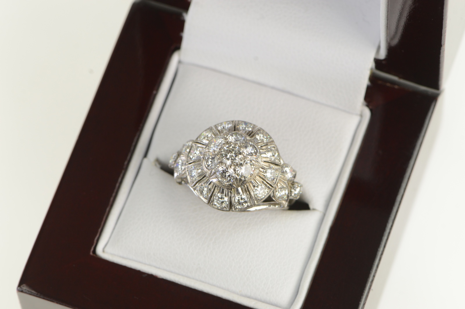 Palladium 1.50 Ctw Diamond Art Deco Domed Ring, Size 4.25