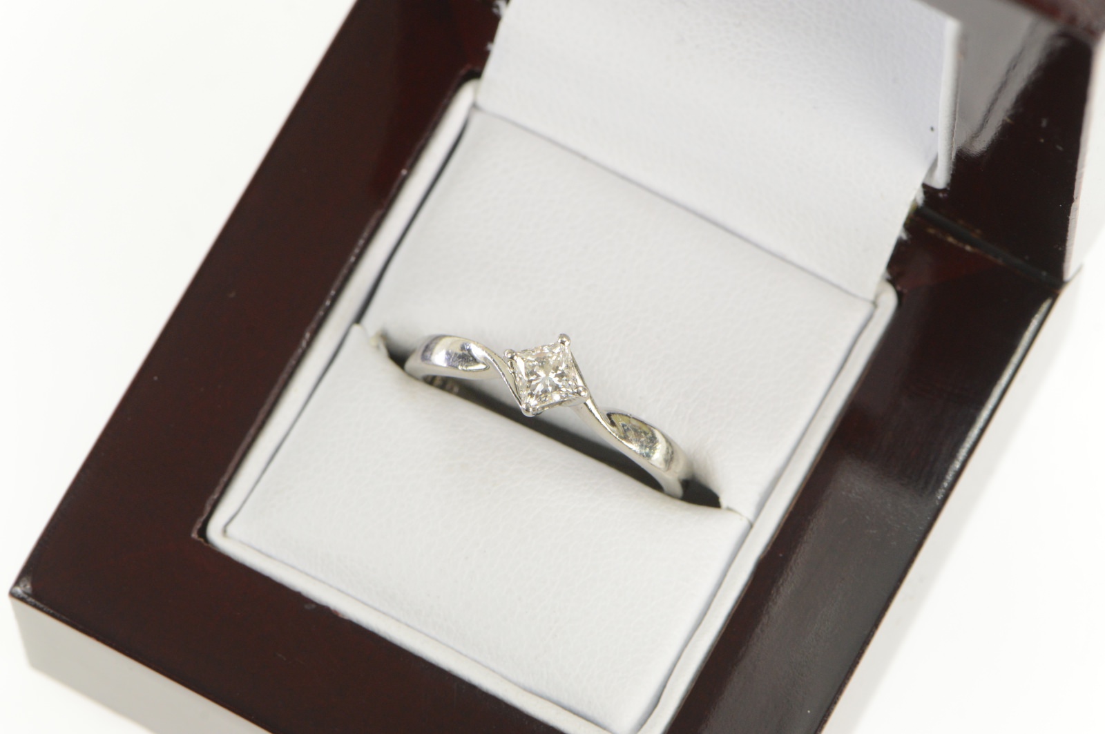 Platinum 0.36 Ct Princess Diamond Solitaire Engagement Ring, Size 6.75