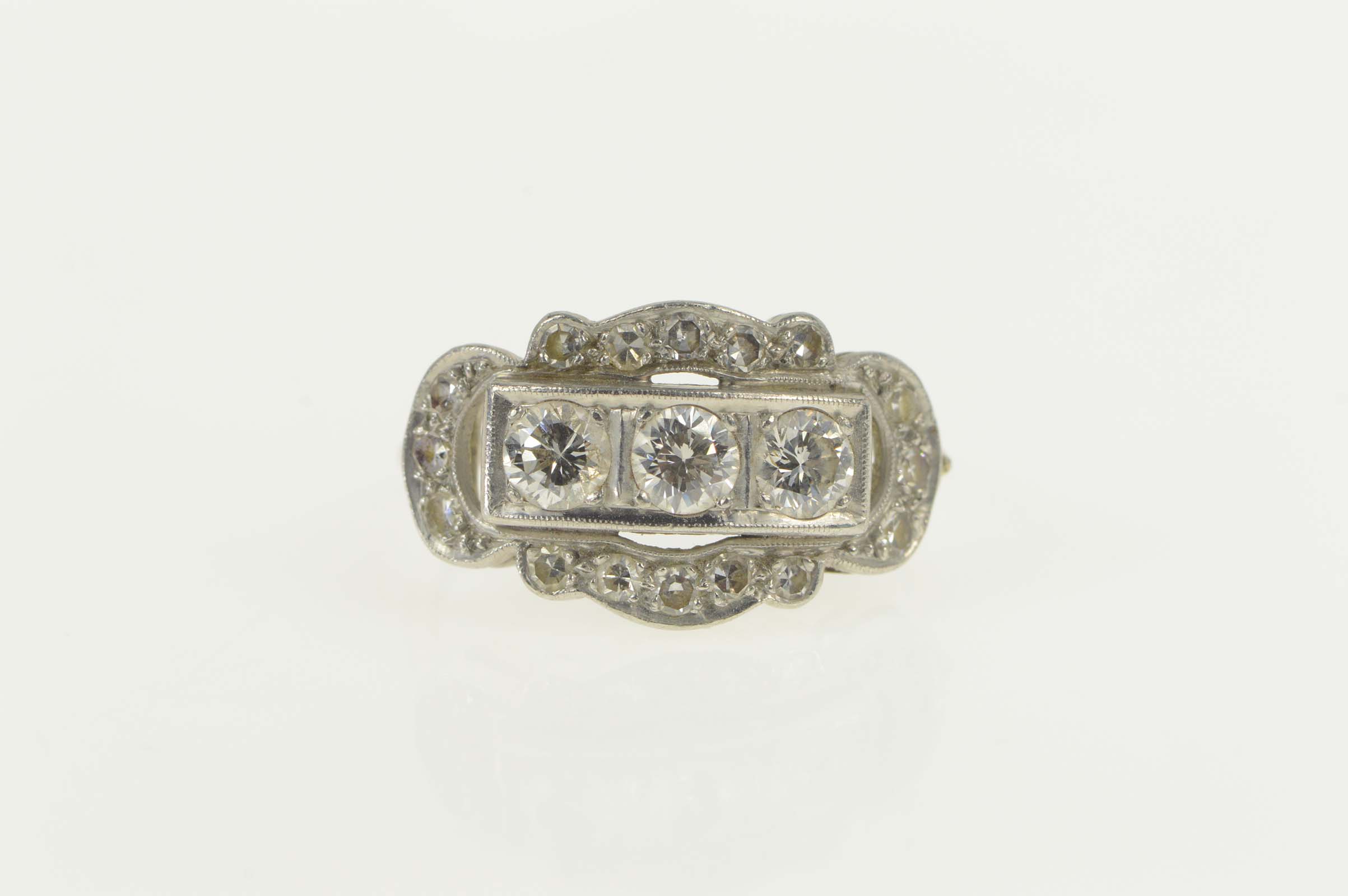 Platinum 1.40 Ctw Art Deco Diamond Engagement Ring, Size 7.5