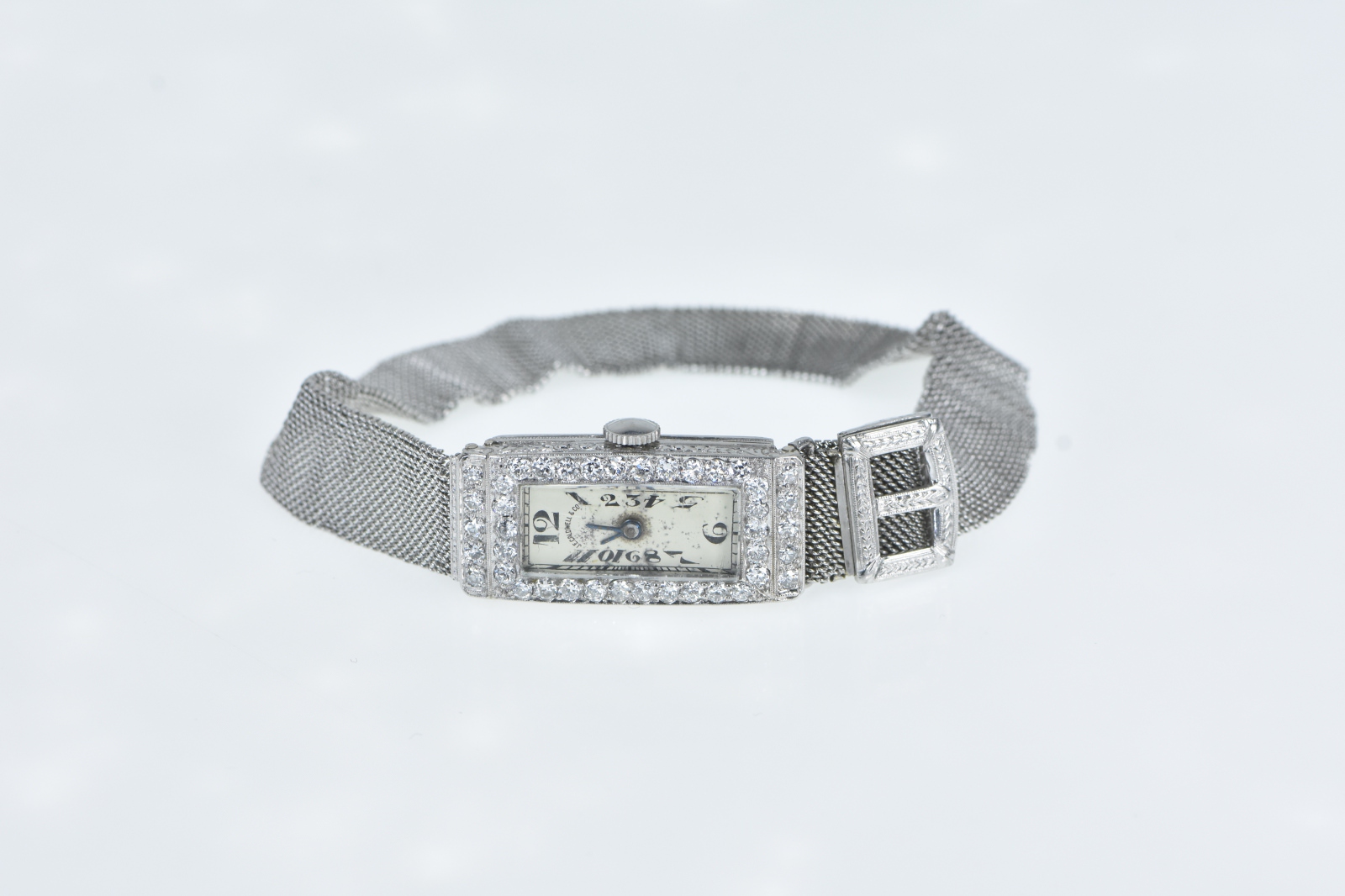 Platinum 1.50 Ctw Art Deco Diamond Mesh Chain Watch - Women's