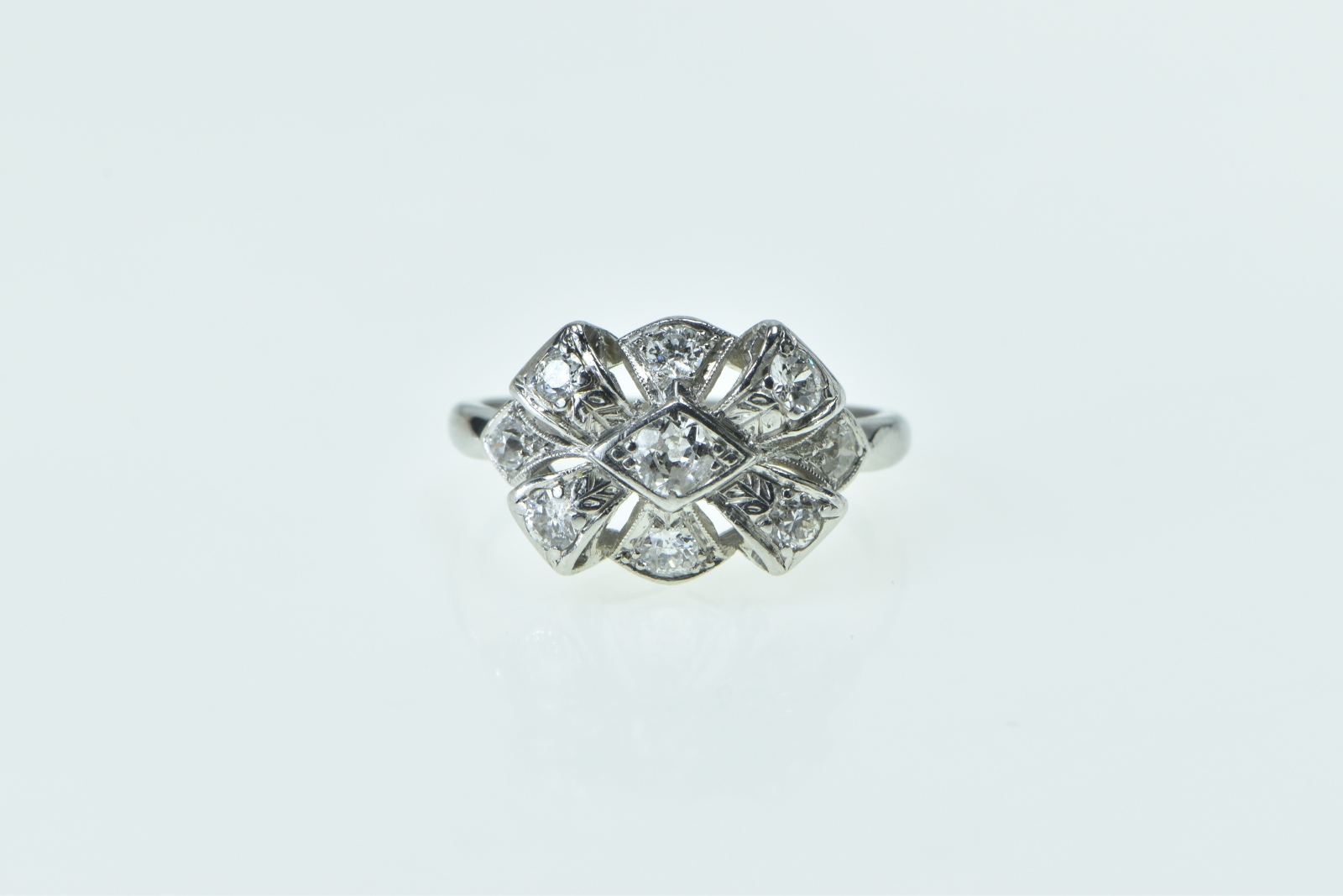 Platinum 1930's 0.25 Ctw Diamond Bow Engagement Ring, Size 7