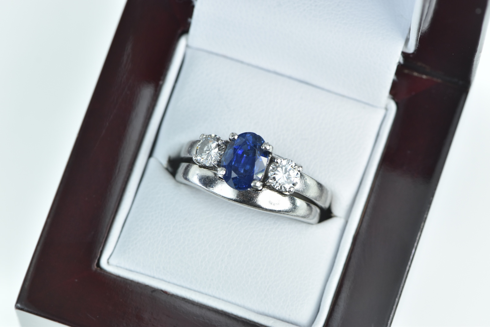 Platinum 2.55 Ctw Sapphire Diamond Engagement Set Ring, Size 9