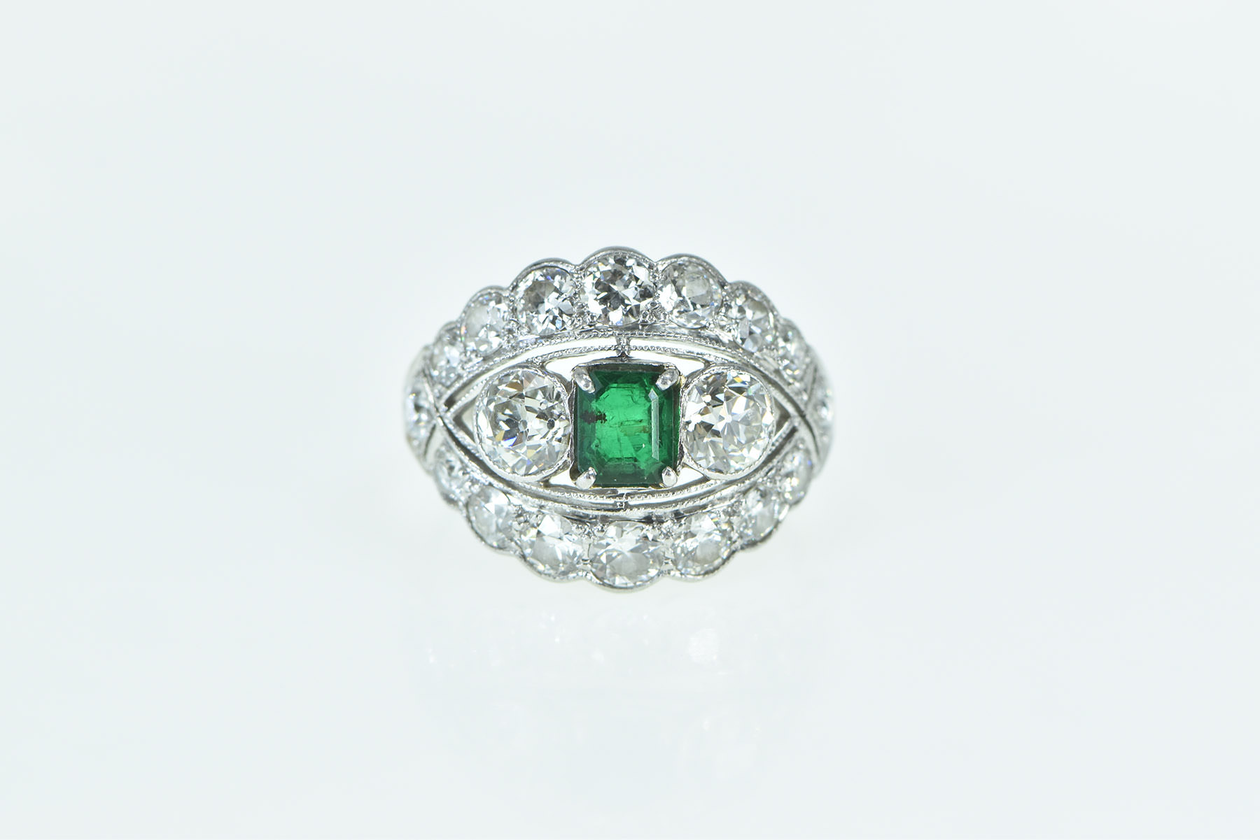 Platinum 4.00 Ctw Victorian Emerald Cut OEC Diamond Ring, Size 6