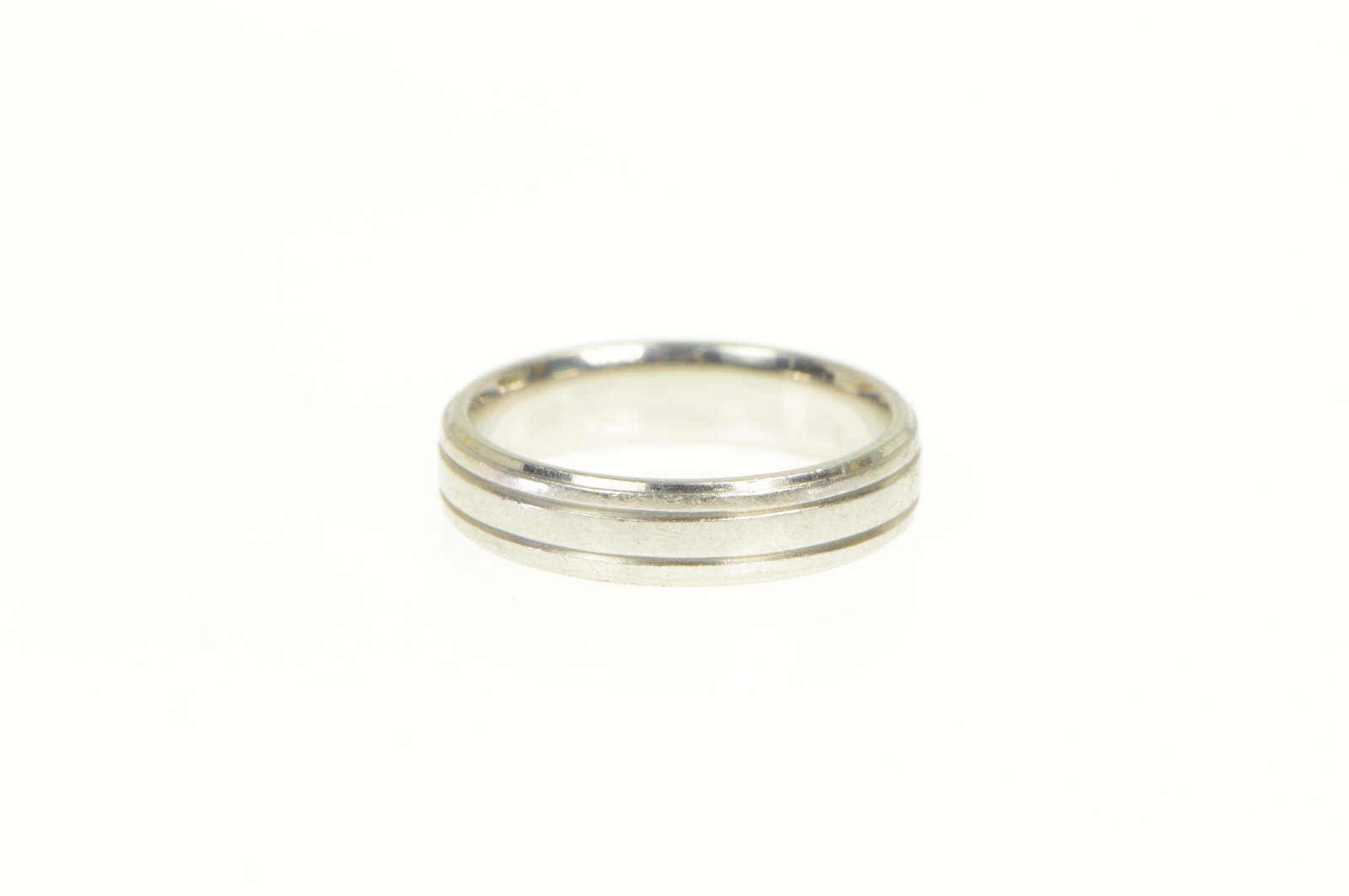 Platinum 5.0mm Grooved Simple Wedding Band Ring, Size 8