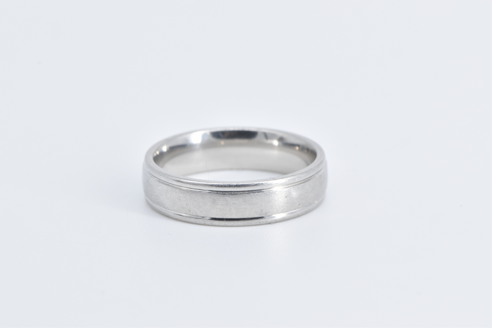 Platinum 5.9mm Grooved Benchmark Wedding Band Ring, Size 10.75
