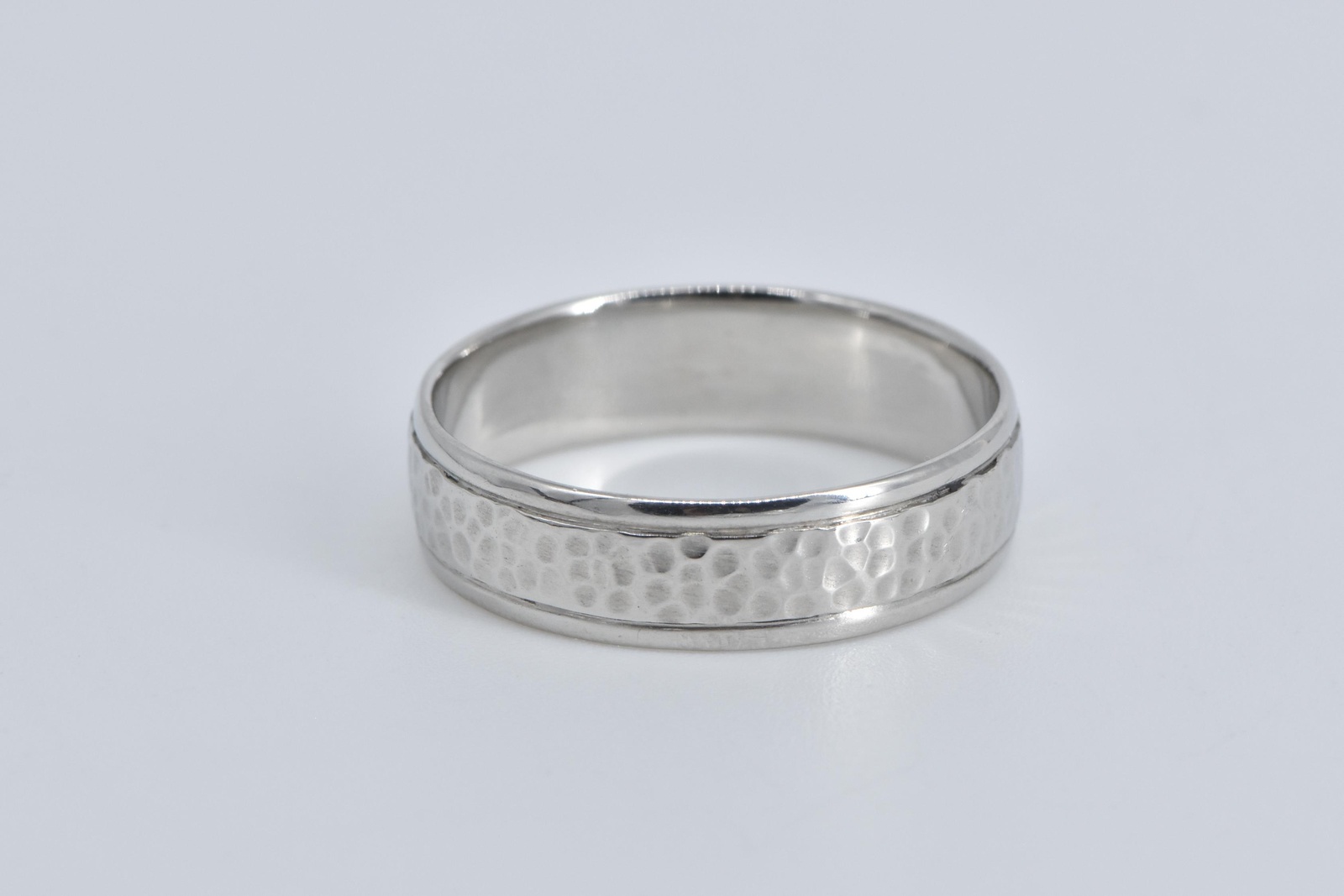 Platinum 5.9mm Hammered Novell Wedding Band Ring, Size 10.5