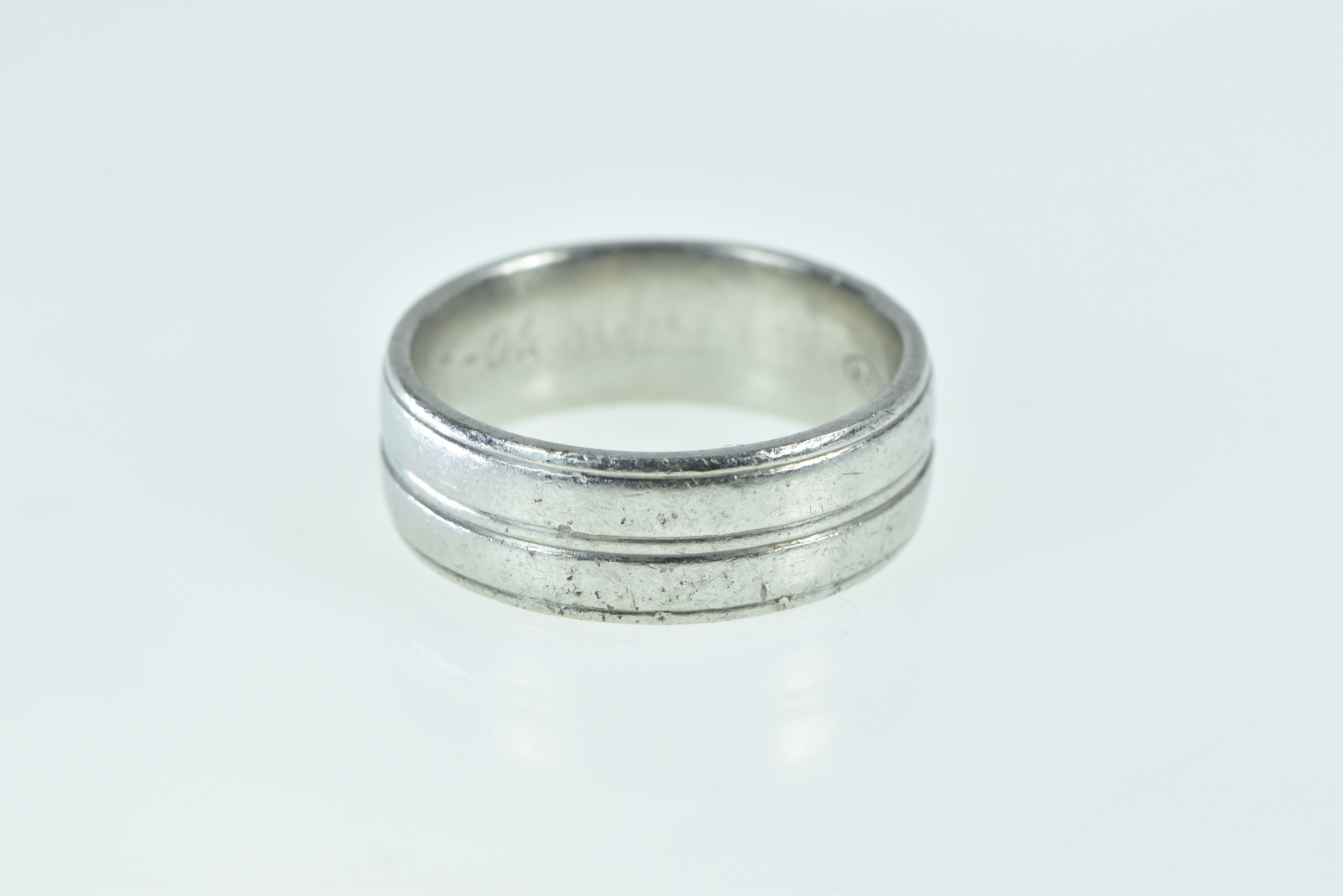 Platinum 7.1mm Grooved Classic Wedding Band Ring, Size 6.25