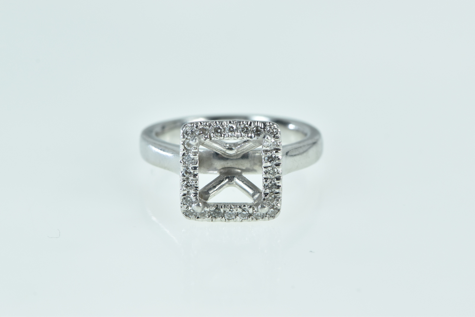 Platinum 7.85mm Princess Diamond Halo Setting Ring, Size 5.75