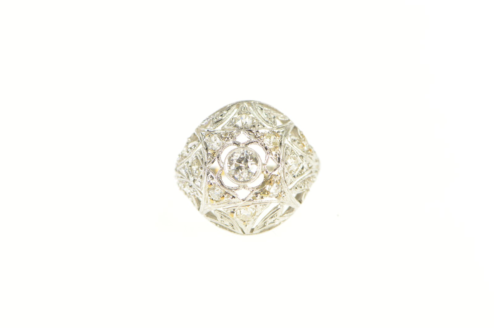 Platinum Art Deco 0.90 Ctw OEC Diamond Filigree Ring, Size 6