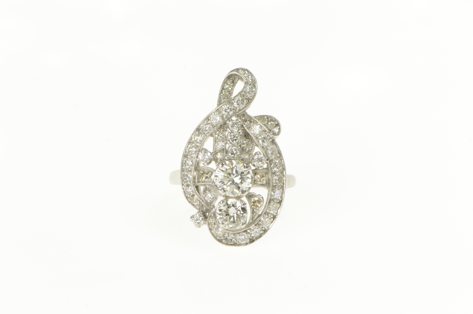 Platinum Art Deco 2.25 Ctw Diamond Freeform Statement Ring, Size 6.75