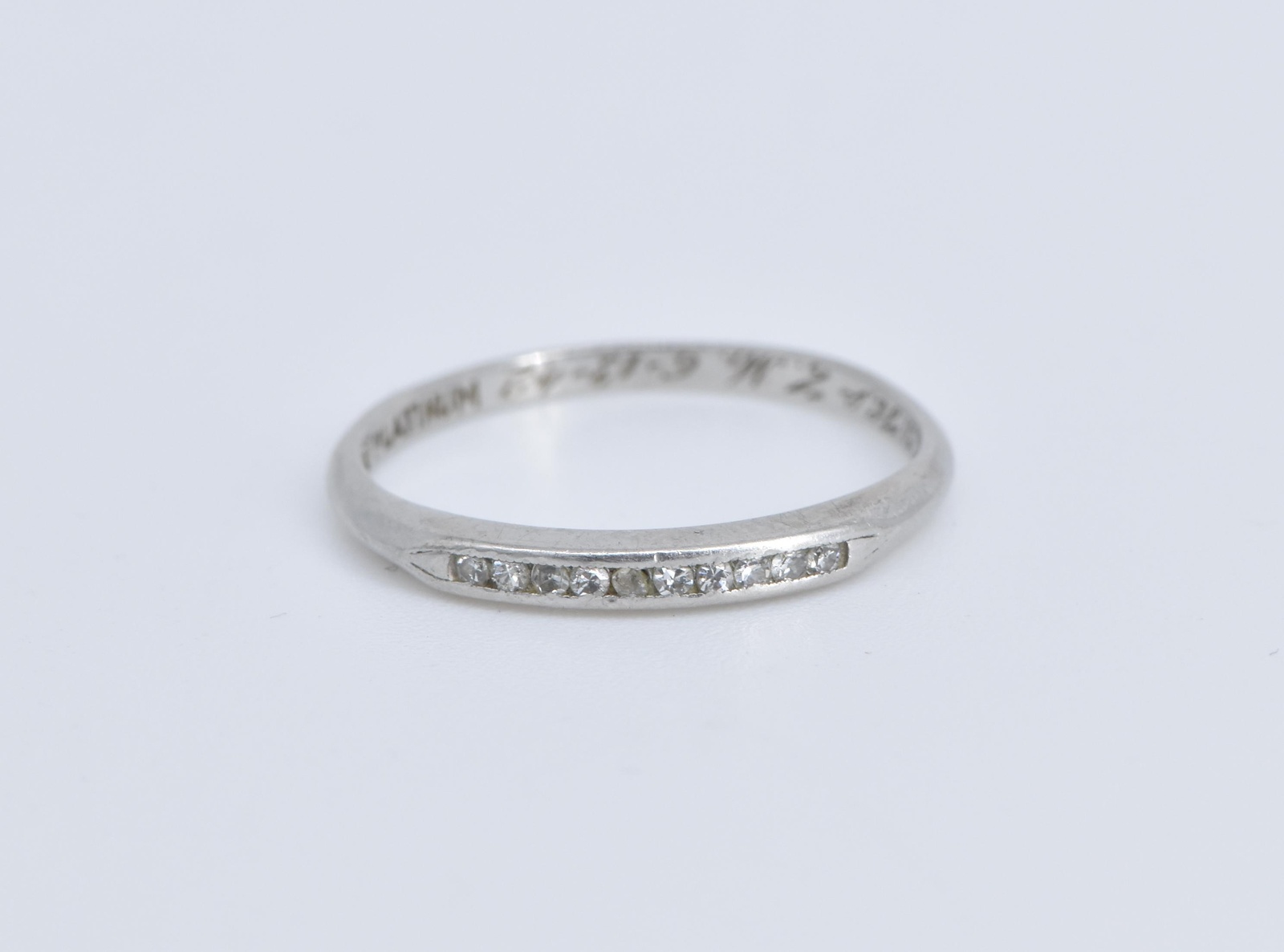 Platinum Art Deco Diamond WWII Era Wedding Band Ring, Size 5.5