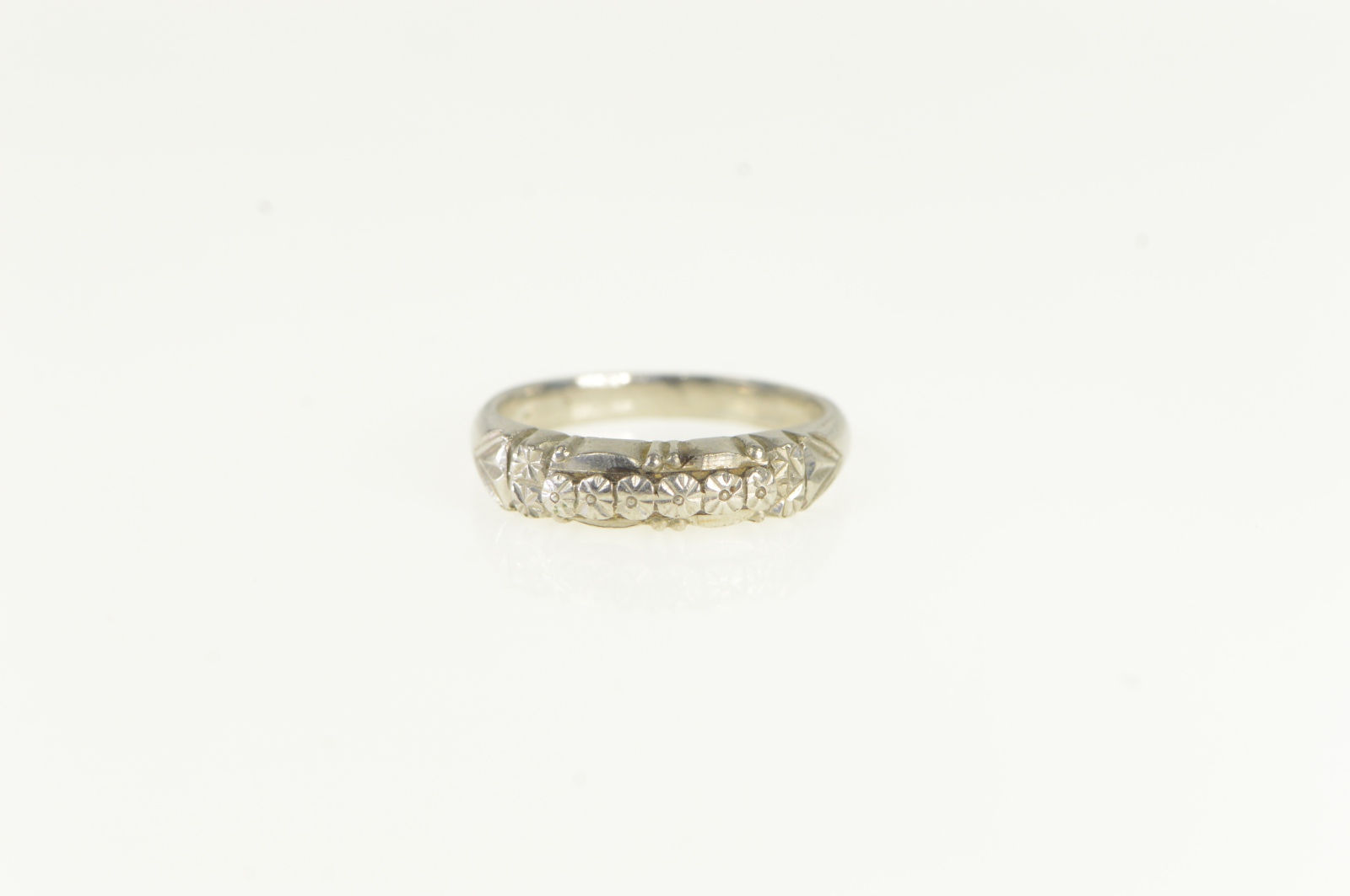 Platinum Art Deco Orange Blossom Wedding Band Ring, Size 4