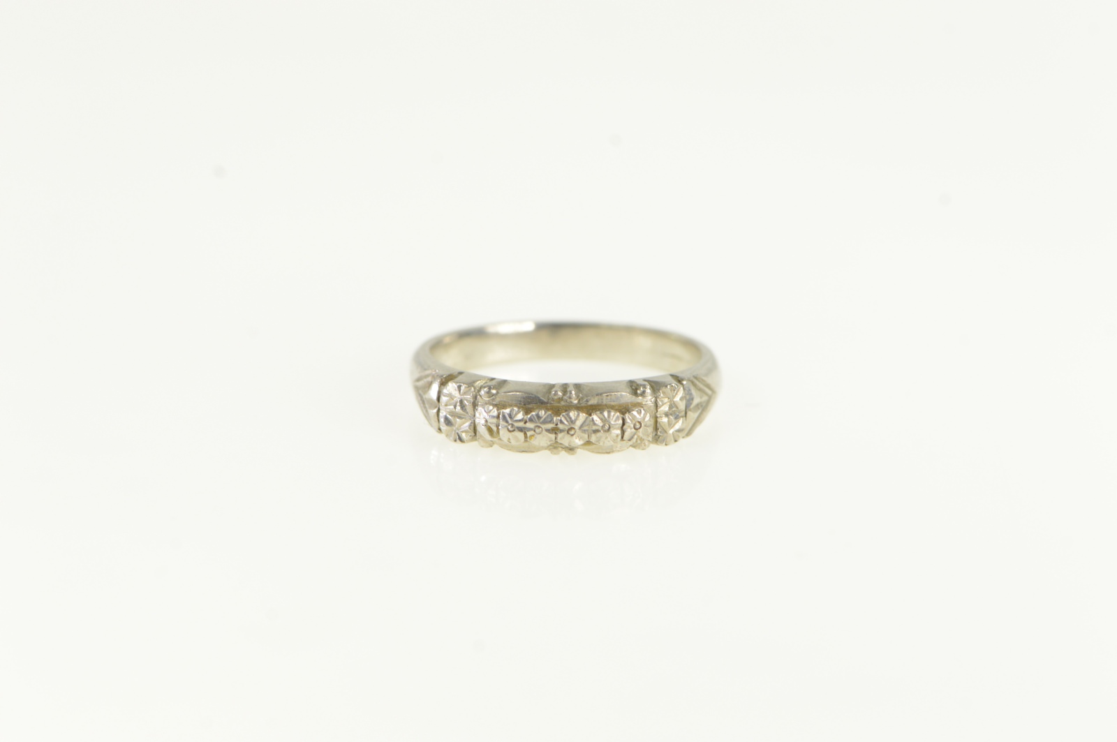 Platinum Art Deco Orange Blossom Wedding Band Ring, Size 4.25
