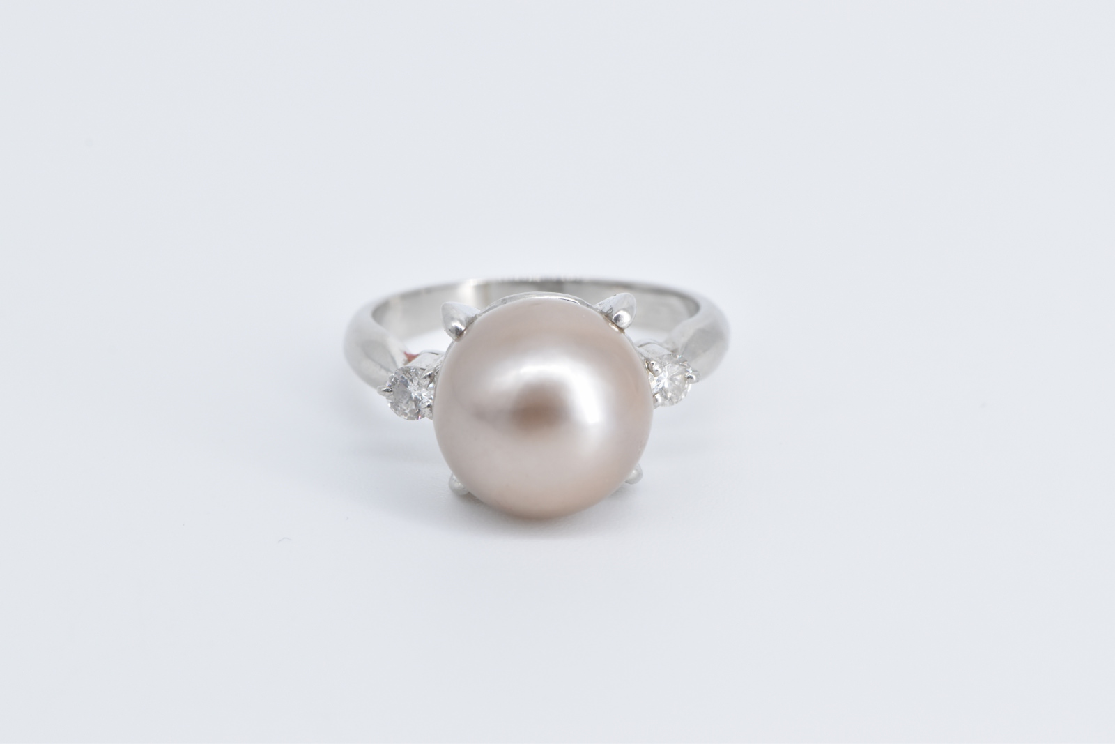 Platinum Champagne Pearl Natural Diamond Cocktail Ring, Size 8.25