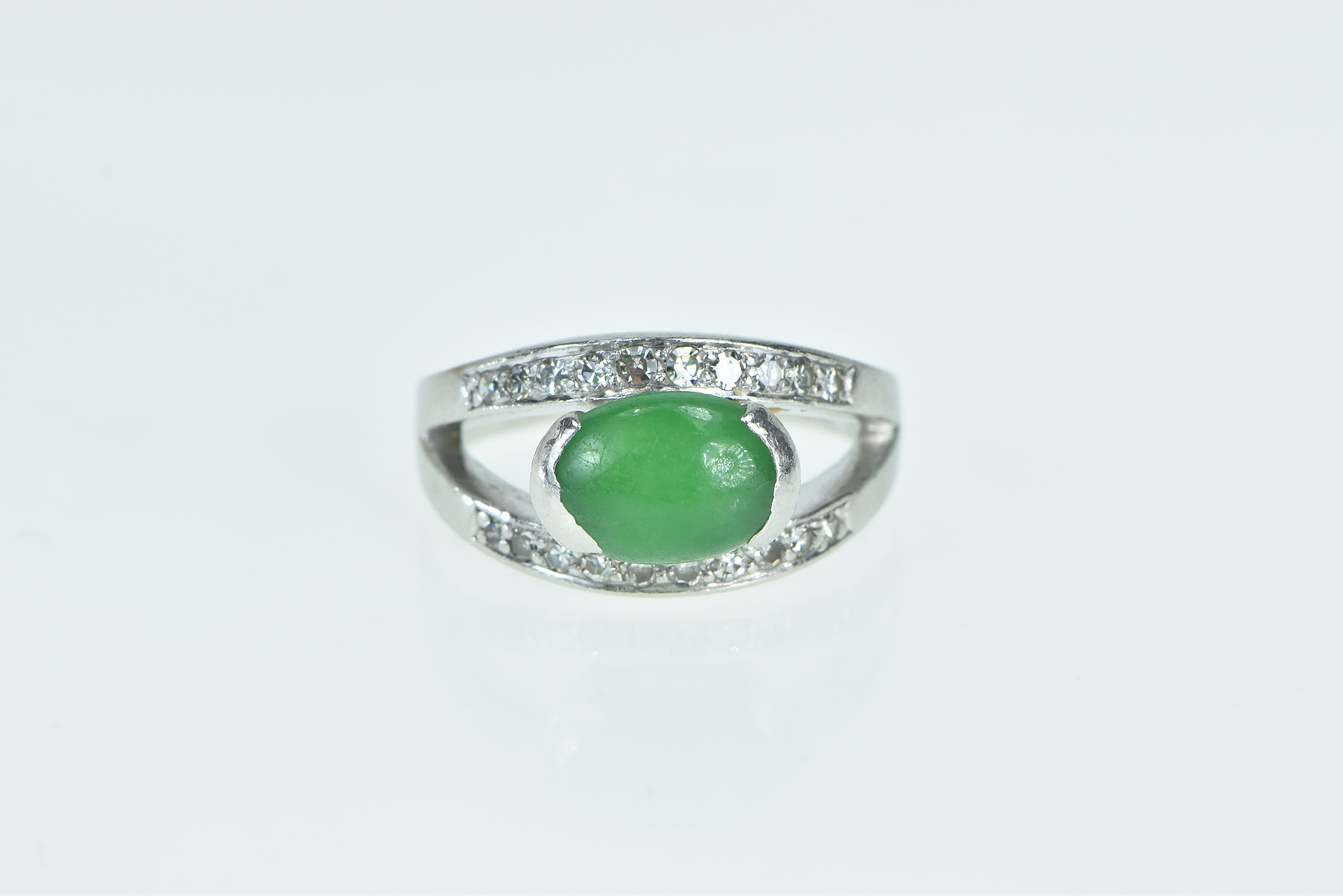 Platinum Jade Diamond Ornate Vintage Statement Ring, Size 5.25